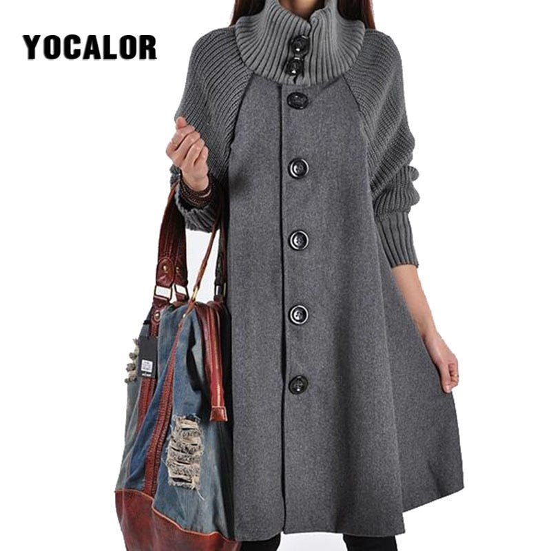 YOCALOR Long Female Jacket Overcoat Cloak Windbreaker Loose Winter Wool Coat Women Autumn Manteau Femme Hiver Cape Warm Tweed