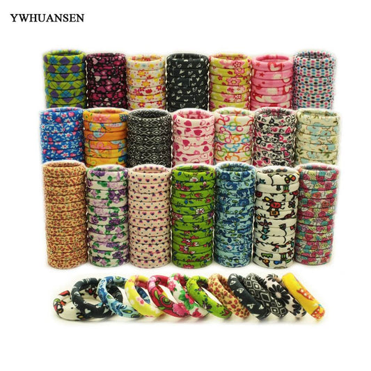 YWHUANSEN 20pcs/bag Hair accessories Cartoon Print scrunchy women girls Gum ties Flowers Elastic hair bands Headwear for girls