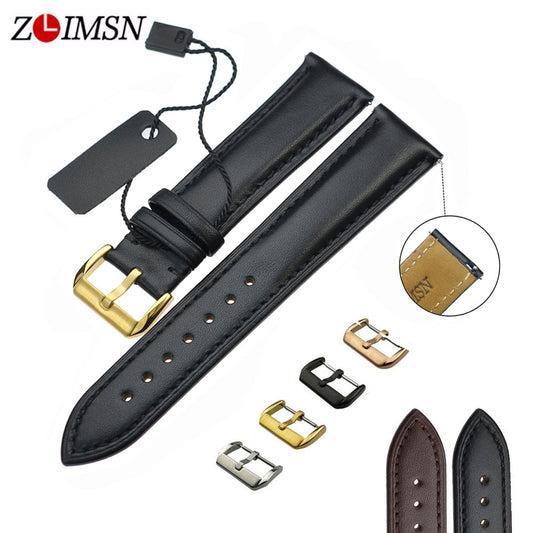 ZLIMSN Real Leather Watchband Black Brown Smooth Women's Watch Band 22mm 20mm Men's Genuine Leather Straps Belt Metal Pin Buckle