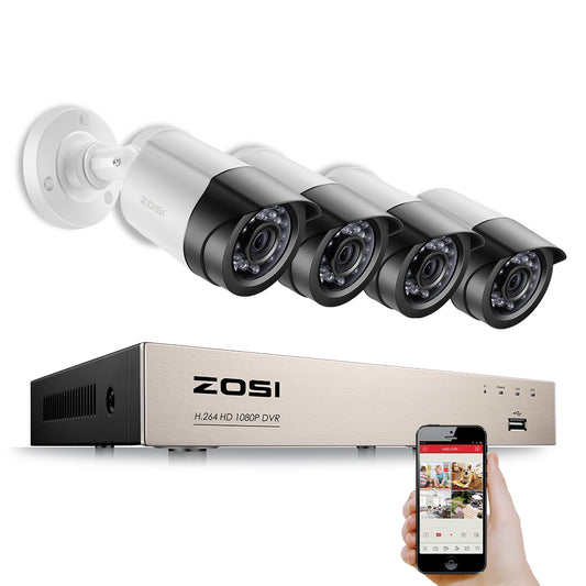 ZOSI 4CH 1080P HDMI P2P TVI DVR Surveillance System Video Output 4PCS 2000TVL 2.0MP IP Camera Home Security CCTV Kits NO HDD