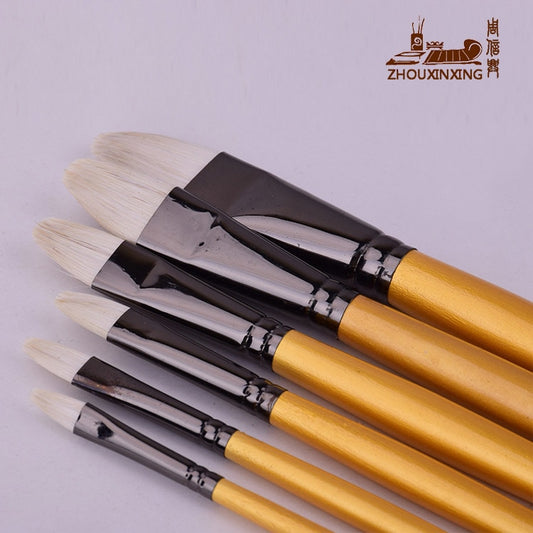 Zhouxinxing White horse hair Gold long wood rod painting brush 6 pcs set of water chalk set brush art supplies drawing materials