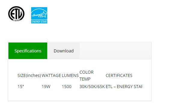 Ceiling Led Light 15" 6500K