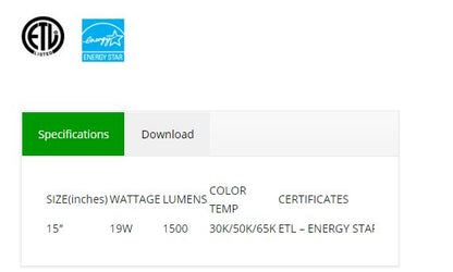 Ceiling Led Light 15" 6500K