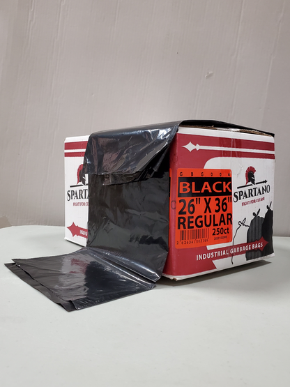 26 x 36 Black Regular Garbage Bags 250/cs. CURBSIDE PICK UP AVAILABLE