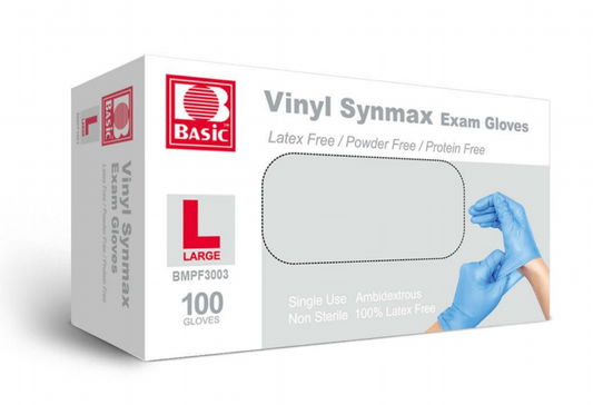 Examination Glove 6000 SYNTHETIC VINYL EXAM GLOVES Hybrid (vinyl + Nitrile mix) Blue 100/Box. CURBSIDE PICK UP AVAILABLE