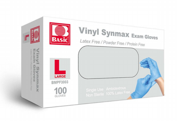 Examination Glove 6000 SYNTHETIC VINYL EXAM GLOVES Hybrid (vinyl + Nitrile mix) Blue 100/Box. CURBSIDE PICK UP AVAILABLE