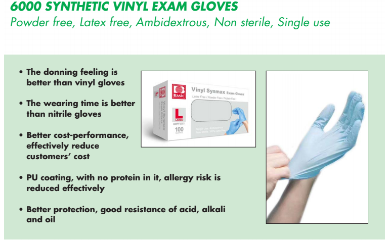 Examination Glove 6000 SYNTHETIC VINYL EXAM GLOVES Hybrid (vinyl + Nitrile mix) Blue 100/Box. CURBSIDE PICK UP AVAILABLE