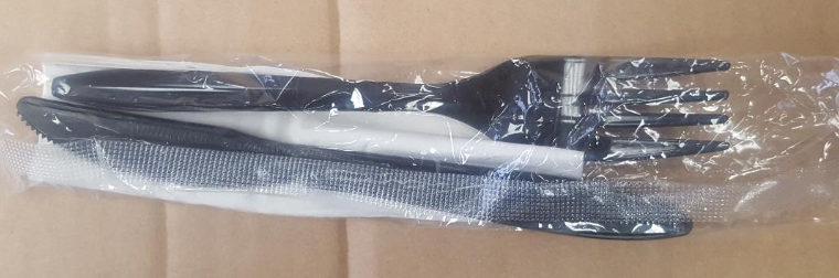 Cutlery Kit   500 Sets, 8/L Individual Pack, Knife, Fork, Napkin, Black