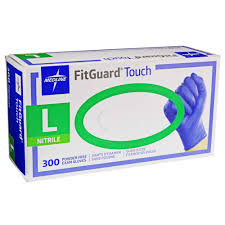 Nitrile Gloves  Fitguard Touch  Medline (300/box or 3000/case) Sold by box. CURBSIDE PICK UP AVAILABLE
