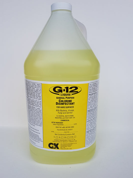 G-12 Chlorine Disinfectant-Sanitizer 4Litter CURBSIDE PICK UP AVAILABLE