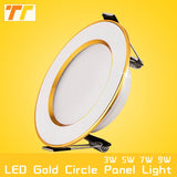 led downlight Golden circle 3w 5w 9w 12w 15w 18w 230V 220V ceiling recessed grid downlight round led panel light free shipping
