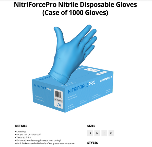 Nitrile Gloves powder free 100/box 4 mill nonmedical sold by case CURBSIDE PICK UP AVAILABLE