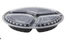 Microwaveable Containers:150 Sets 9" Black Base w/Clear Lids 48oz 3-Compartments.