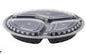 Microwaveable Containers:150 Sets 9" Black Base w/Clear Lids 48oz 3-Compartments.