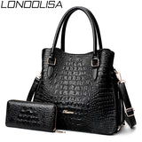 LONOOLISA Fashion Alligator 2 Sets Purses And Handbags PU Leather Women Messenger Bags Ladies Hand Crossbody Bags For Womenc2019