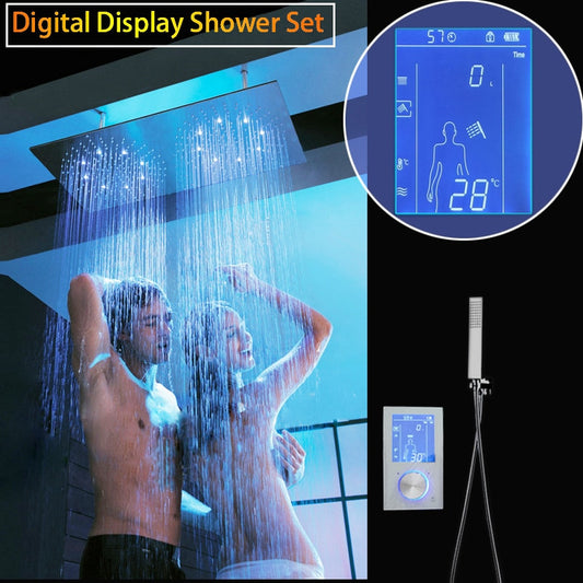 Touchscreen Intelligent Shower Set Digital Display Shower Head LED Rainfall Double Shower Panel 30*60cm Thermostat Bath Faucet