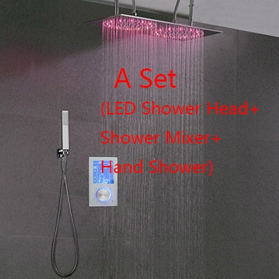 Touchscreen Intelligent Shower Set Digital Display Shower Head LED Rainfall Double Shower Panel 30*60cm Thermostat Bath Faucet