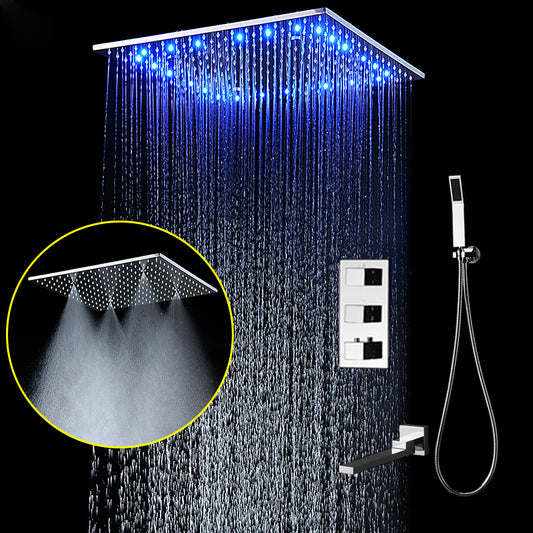 Thermostatic Mixer Shower Luxury LED Panel Shower 304 Stainless Steel Overhead Spa + Rainfall Shower Tap