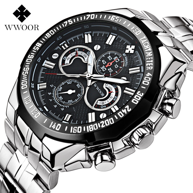 WWOOR 8013 men Watches Brand Luxury Men Military Wrist Watches Full Steel Men Sports quartz Watch Waterproof Relogio Masculino