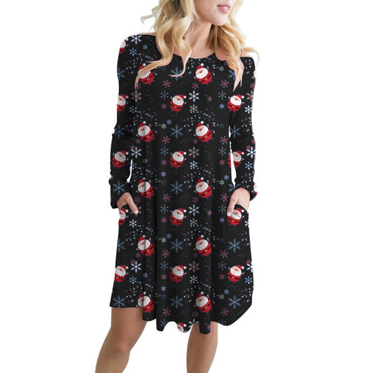 Sleeper #W401 2019 Fashion Dress Women Xmas Santa Claus Print  Ladies Christmas Long Sleeve Party Dresses платье Free Shipping