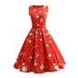 Women Girls Vintage Christmas Dress Santa Claus Print Retro Swing Dress New