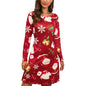 Round Collar Santa Claus Cartoon Print Loose Casual Winter Dress Women Long Sleeve Vestidos Christmas Dress