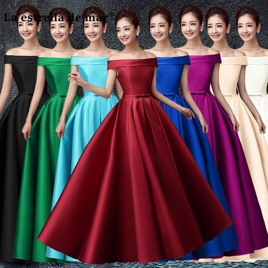 Robe demoiselle d'honneur2019 New Satin Boat Neck Cap Sleeve a Line burgundy turquoise purple royal blue Bridesmaid dresse long