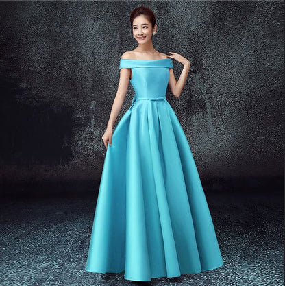 Robe demoiselle d'honneur2019 New Satin Boat Neck Cap Sleeve a Line burgundy turquoise purple royal blue Bridesmaid dresse long