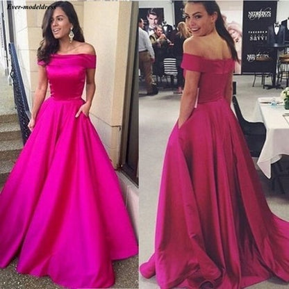 Simple Bridesmaid Dresses 2019 Off Shoulder Pockets A Line Long Formal Wedding Guest Party Gowns Maid Of Honor Custom Made Cheap