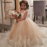 Champagne Puffy Tulle Flower Girl Dresses For Wedding Hot Sale Girls Clothes Birthday Pageant Dress First Communion Gown