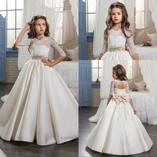 2017 New Arrival First Communion Dresses for Girls Beading Ball Gown Sleeveless O-neck Formal Flower Girl Gowns Vestidos Longo