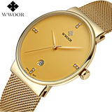 WWOOR Brand Men's Watches Ultra Thin Date Clock Male Waterproof Sports Quartz Men watch Gold Casual Wristwatch relogio masculino