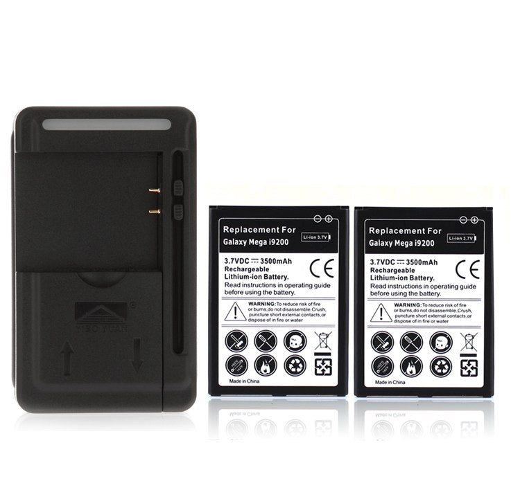 2x Battery High Capacity 3500mAh Replacement Battery + USB Wall Charger for Samsung Galaxy Mega 6.3 i9200, Free Shipping