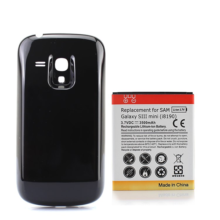 3.7VDC 3500mAh Replacement Extended Backup Thicker Battery with Black Back Cover For Samsung Galaxy S3 SIII Mini i8190