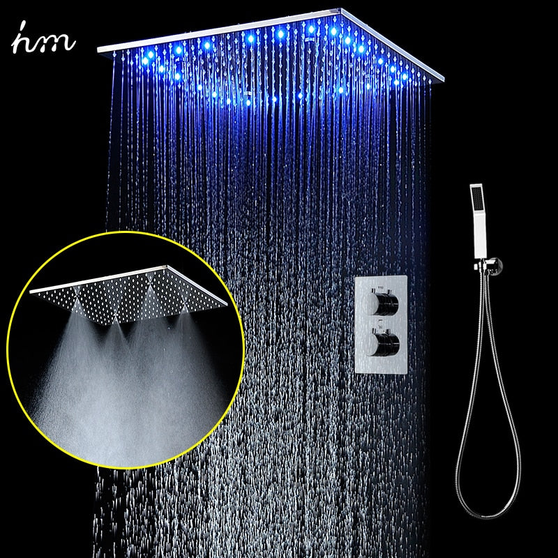 20 InchesThermostatic Shower Set SUS304 Mirror Panel with LED Shower Head Rainfall Spray Mist SPA Concealed  with Handheld Spray