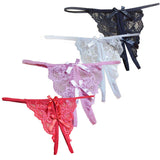 New women Open fork Transparency tanga bowknot Featured Strappy Sexy Panties tanga calcinha Lace Panties #YES