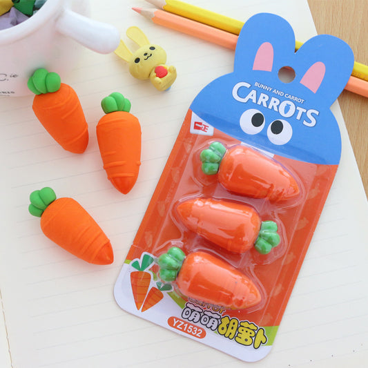 3 pcs/set novelty Carrot rubber eraser creative kawaii stationery office school supplies papelaria gift for kids