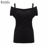 ZANZEA 2016 Summer Women Blouses Sexy Slim Fit Shirts Short Sleeve V Neck Solid Casual Tops Femininos Blusas Plus Size