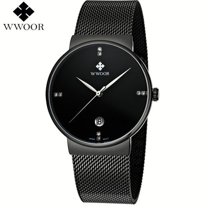 WWOOR Brand Men's Watches Ultra Thin Date Clock Male Waterproof Sports Quartz Men watch Gold Casual Wristwatch relogio masculino