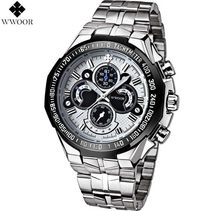 WWOOR 8013 men Watches Brand Luxury Men Military Wrist Watches Full Steel Men Sports quartz Watch Waterproof Relogio Masculino