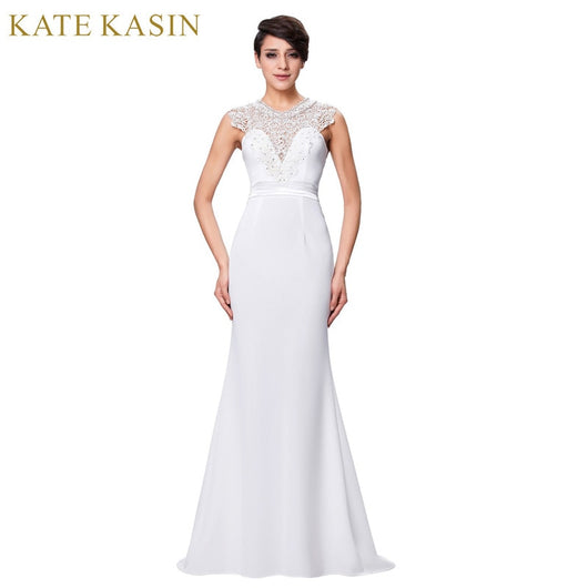 Kate Kasin White Wedding Dresses with Sheer Lace Vintage Wedding Gowns 2017 Mermaid Bridal Marriage Dress Vestido de Noiva 0146