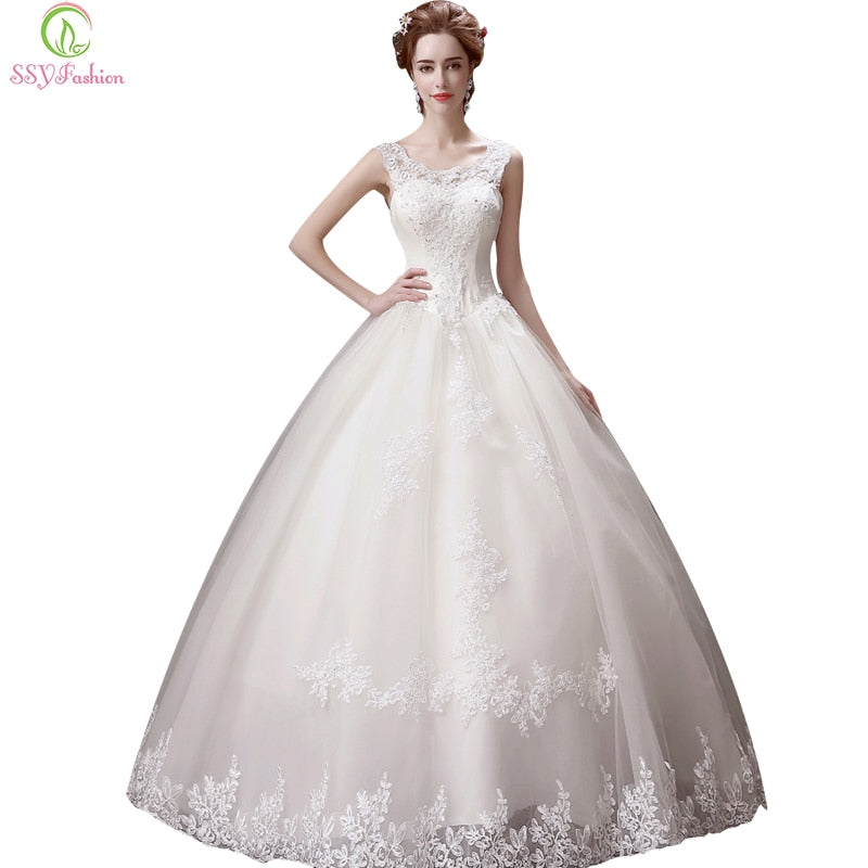 SSYFashion 2017 Bride Married Luxury Lace Embroidery Beading A-line Long Wedding Dresses Plus Size Elegant Princess Wedding Gown