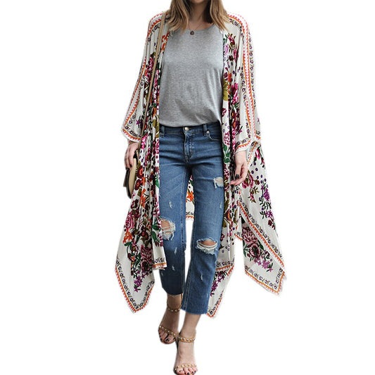 Summer Womens Long Chiffon Kimono Cardigan Blusa Feminina Casual Shirts Jackets Long Sleeve Beach Cover Up Tops Blouses