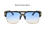 Vintage Men Sunglasses Luxury Brand Designer Male Flat Top Big Square Frame Mirror Sun Glasses Women Fashion Retro Clear Eyewear