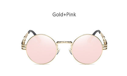 TSHING Gothic Steampunk Sunglasses Men Women Metal Wrap Eyeglasses Round Shades Brand Designer Sun glasses Mirror Female Eyewear