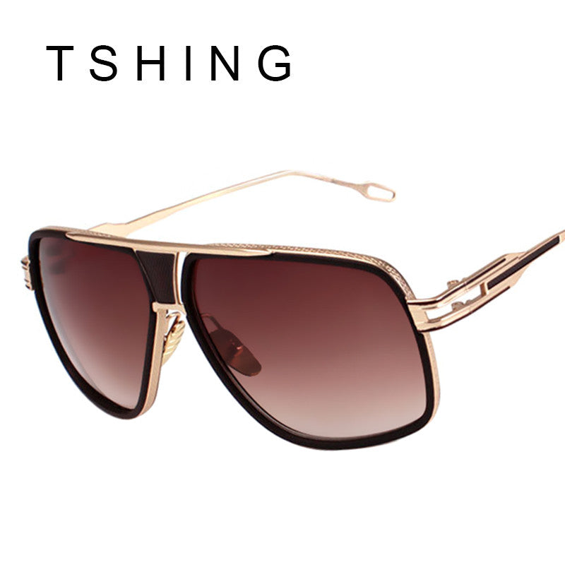 TSHING New Fashion Men Big Square Sunglasses Man Luxury Brand Designer Oversized Metal Women Sun Glasses For Male Driving UV400