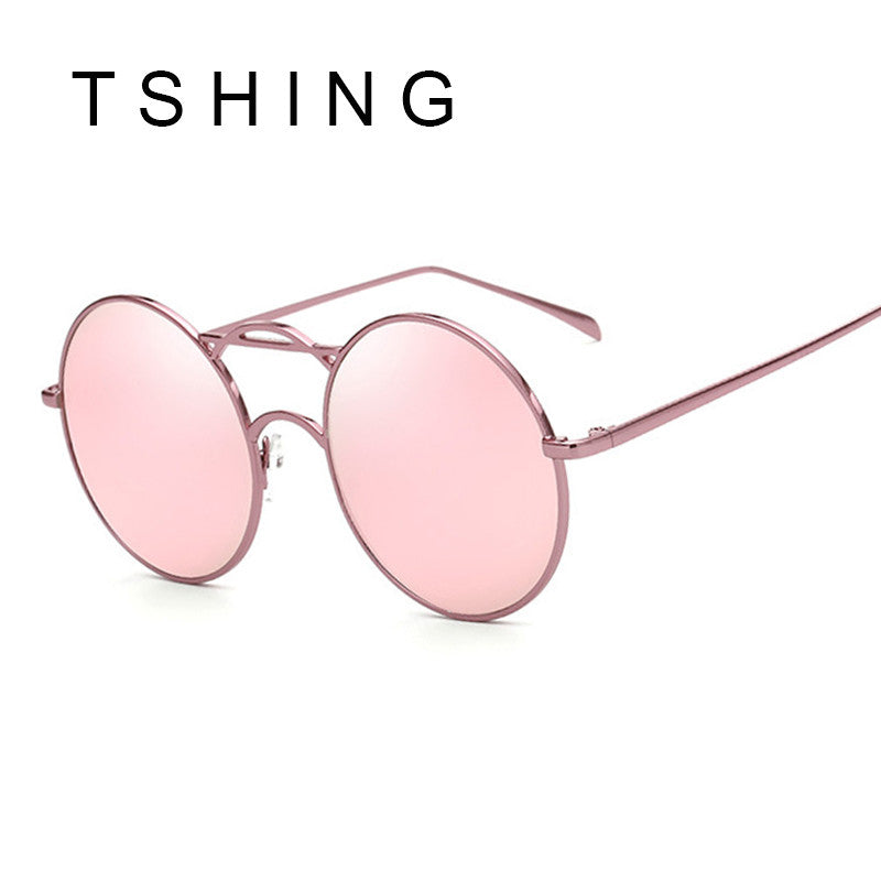 TSHING Mens Steampunk Round Sunglasses Women Circle Vintage Punk Style Coating Mirrored Sun Glasses For Male Female Oculos