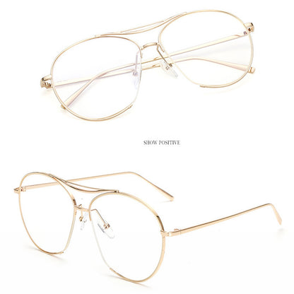 Women Bang Fashion Glasses Frame Twin Beam Metal Eyeglasses Men Vogue Myopia Eyewear Optical Glasses