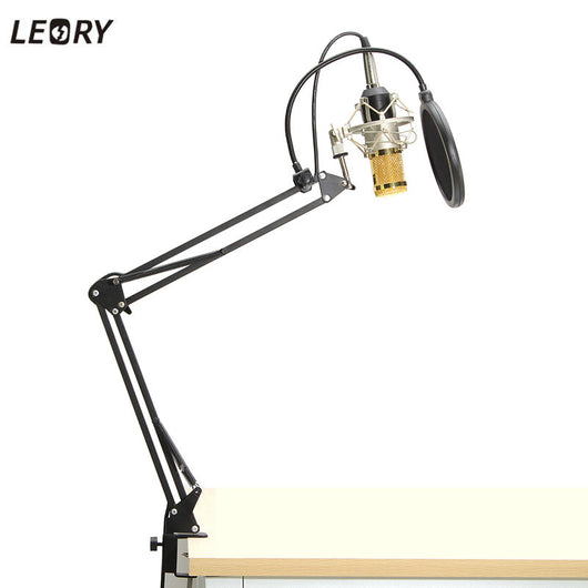 LEORY BM-800 Condenser Microphone Professional Kit Set Broadcast Studio Recording Mic With Arm Boom Stand Pop Filter Sponge Foam