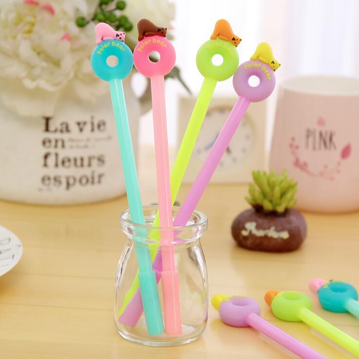 4pcs/lot 0.38mm Novelty Polar Bear Donut Gel Pen Promotional Gift Stationery School & Office Supply